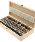 Battle Tested 16 Piece Forstner Drill Bit Set With Wood Storage Case and Killer Saw Tooth Design inside wooden box