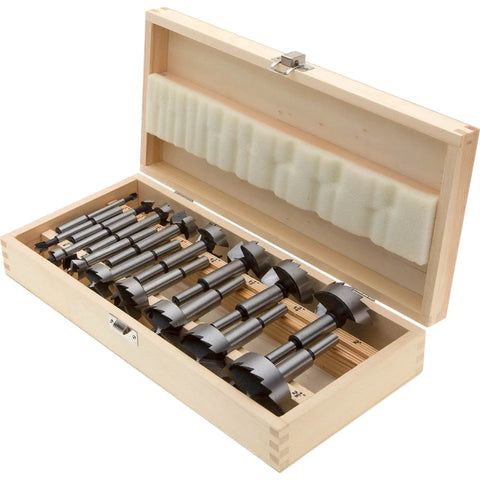 Battle Tested 16 Piece Forstner Drill Bit Set With Wood Storage Case and Killer Saw Tooth Design inside wooden box