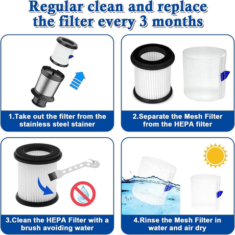 Four-step guide to clean and maintain Six Pack HEPA Filter Replacement For N5S N5T S6T S6P Pro S610 TMA T120 T121 T151 T150 T220 T210 T181 T180 Cordless Vacuum Cleaners.