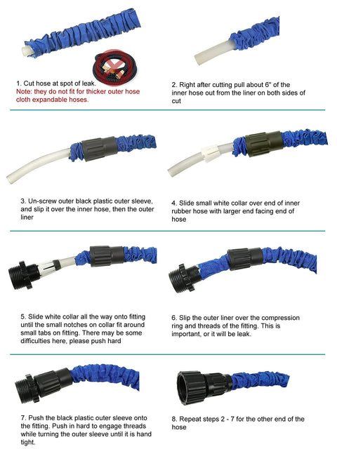 Instruction guide for using Three Pack Garden Hose Connectors For Expanding Hose Repair Kit Easy Fit Female To Male Adapters