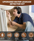 Underground Water Leak Detection Kit With Headset High Sensitivity Pipe Leak Detector Dual Probe Design For DIY Home Plumbing Leak Testing And Field Strength Meter For Quick Diagnostics And Peace of Mind, man using probe under sink