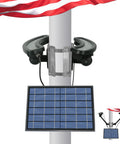 Solar Flag Pole Light With 12000mAh Battery, Ultra Bright 2600 Lumen LED, IP65 Waterproof, Adjustable Clamp, showing solar panel setup