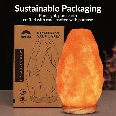 Himalayan Salt Lamp USB Powered With Touch Dimmer Natural Pink Crystal 5 To 7 Lbs Neem Wood Base LED Bulb ETL Certified
