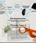 83 Real Elements Inside Acrylic 3D Periodic Table Display With Flannel Bag A Very Cool Hands On Chemistry Gift shown with magnifying glass