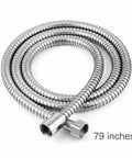 Extra Long 79 Inch Stainless Steel Shower Hose Handheld Extension Universal Replacement G One Half coiled with connectors.