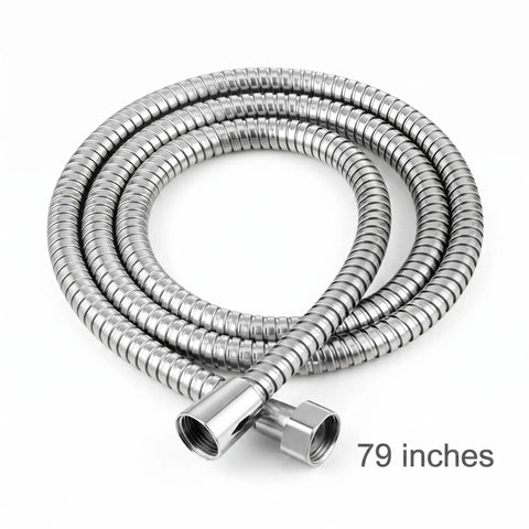 Extra Long 79 Inch Stainless Steel Shower Hose Handheld Extension Universal Replacement G One Half coiled with connectors.