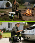 Heavy Duty Garden Kneeler And Seat With Thick 1.8 Inch EVA Foam Pad Foldable Bench With 2 Tool Pouches used at campsite and car repair.