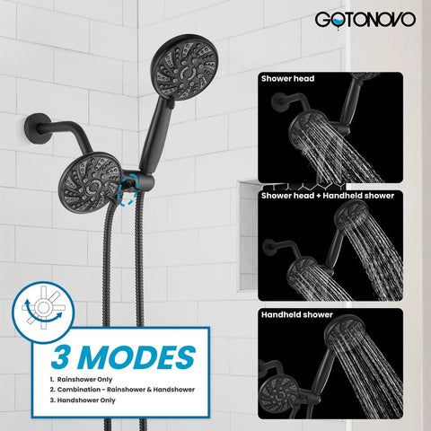 Upgrade Your Bathroom With This Gotonovo 2 Handle Tub Shower Faucet Set Featuring Dual Head System And Polished Chrome Finish For A Sleek Modern Look That Will Totally Freshen Up Your Daily Routine. Black 3-mode shower set with rain and handheld heads