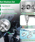 1147-piece stainless steel flat and spring lock washer set; 9 metric sizes M2–M12, 304 stainless, corrosion resistant.