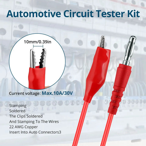 Back Probe Kit 35 Piece Automotive Test Leads Set With Storage Box close-up showing red test lead clips and connectors.