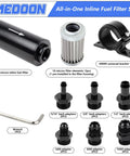 Plug And Play 10 Micron Inline Fuel Filter Kit With 6AN 8AN 10AN Adapters, One Half Inch Barb Fittings, Three Eighth Inch Barb Fittings