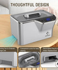 Close-up of Ultrasonic Cleaner 45kHz 35W 20oz Digital Timer Pro Grade Jewelry Cleaner showing cooling fan and digital timer.