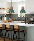 Vintage Green Industrial Pendant Light With Solid Wood And Iron Adjustable Height Ceiling Fixture Above Kitchen Island