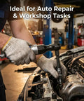 Heavy Duty Half Inch Drive Air Ratchet Wrench Spins Up To 65 Ft Lbs At 160 Rpm To Rapidly Crack Loose Stubborn Engine Bolts With A Rugged Steel Housing And Smooth Reversing Trigger Ideal For Real Grease Monkey Hustle, being used to remove engine bolts.