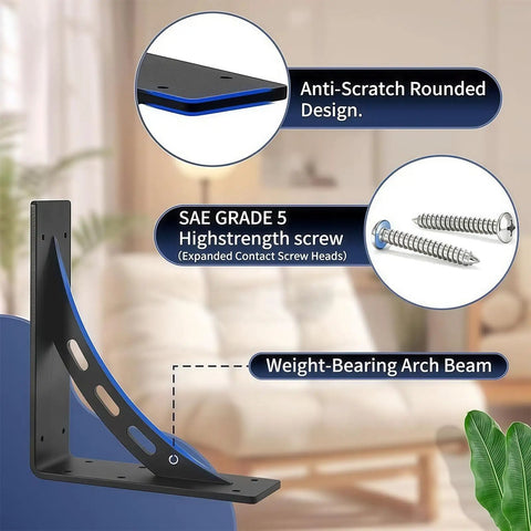 Heavy Duty Carbon Steel Triangle Shelf Bracket For Floating Shelves And TV Stands Rustproof Wall Mount Quick 30 Second Setup