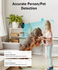 Indoor All-In-One Home Security Cam For Baby Monitoring And Pet Surveillance in living room with motion alerts displayed