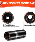 Heavy Duty 1/2 Inch Drive 24Mm Deep Impact Socket 6 Point Chrome Vanadium Steel showing 6-point and square designs.