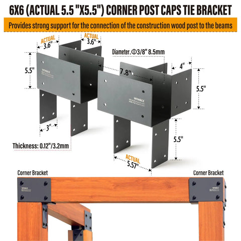 4 Pack 4X6 Actual 3.5X5.5 Heavy Duty Stainless Steel Pergola Brackets Corner Post To Beam Connectors For Gazebos, Patios, Decks, And Porches, Wood Post Cap Tie Brackets Dark Gray Outdoor Grade Powder Coated Weatherproof And Rustproof