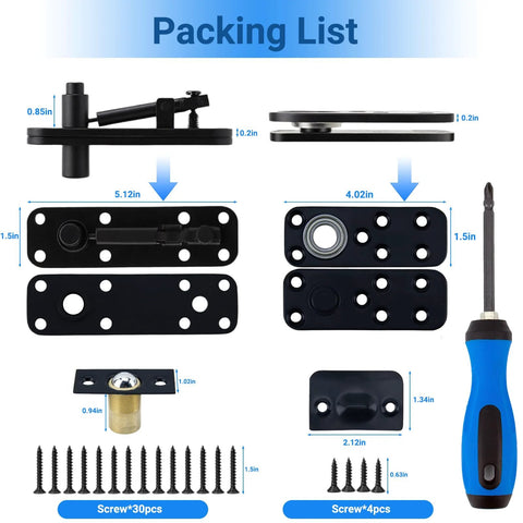 Heavy Duty Hidden Door Hinge For Secret Doors Bookcase And Murphy Shelves With 570 Lb Load, 360 Degree Silent Rotation, Stainless Steel Construction, Corrosion Resistant, High Capacity Pivot For Hidden Doors By BEIYUANYA with parts layout