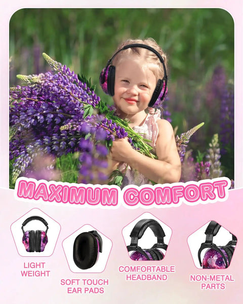 Child wearing Kids Ear Protection 2 Pack Adjustable Noise Reduction Earmuffs For Children With Sensory Issues, Safe Hearing Protection.