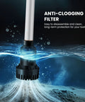 Rock Solid Cordless Stick Water Transfer Pump Plug Right Into Your Makita 21V Battery showing anti-clogging filter with water flow.