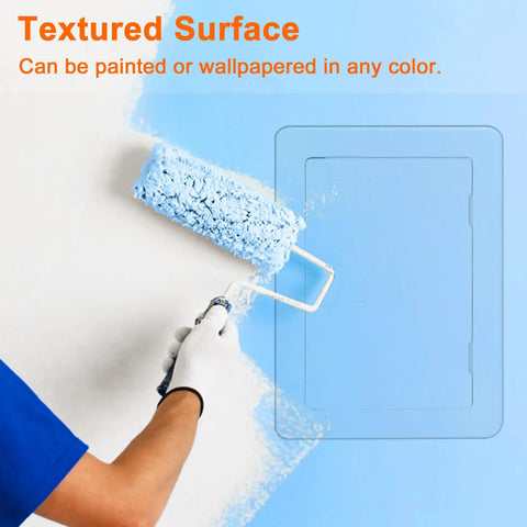 Person painting over Plastic Access Panel For Drywall Ceiling 4 X 6 Inch Reinforced Plumbing Wall Access Doors Removable Hinged White