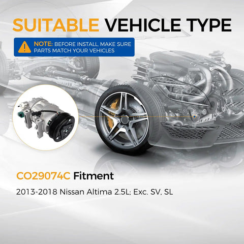 Robust Ac Compressor With Clutch Oem Replacement For Nissan Altima 2.5 L Engine shown for 2013-2018 model fitment.