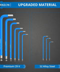 Blue 9 Piece Hex Key Set With Allen Wrenches One Point Five To Ten Mm Metric Long Ball End Flat End L Key CrV And S2 Steel Durable
