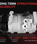Beefy Ac Compressor With Clutch For Chevy Traverse Gmc Acadia Buick Enclave Saturn Outlook Three Point Six Liter V6 side view with technical specs