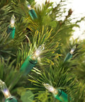 Clear Mini Christmas Lights 100 LEDs, Green Wire, Indoor Outdoor, 2 Pack, close-up on pine branches