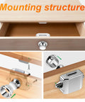 Installation of Five Pack Push Button Cabinet Latch Locks for RVs and Home, Keyless Cupboard Catch with silver finish in drawer