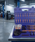 Badass Bearing Puller Kit With Compact Storage Case Professional Multi Purpose Removal Tool Set Designed For Mechanics And Home Garage Heroes Who Want Smooth Pulls Every Single Time With Heavy Duty Build Quality Guaranteed. Purple case with copper-black bearing puller tools for garage use