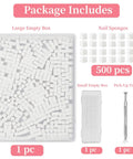 500 Piece Mini Nail Sponges Kit With Pickup Tool And Storage Box for ombre gradient nail art with labeled components
