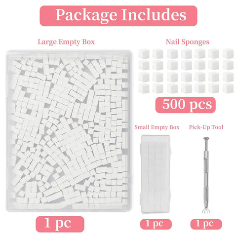 500 Piece Mini Nail Sponges Kit With Pickup Tool And Storage Box for ombre gradient nail art with labeled components
