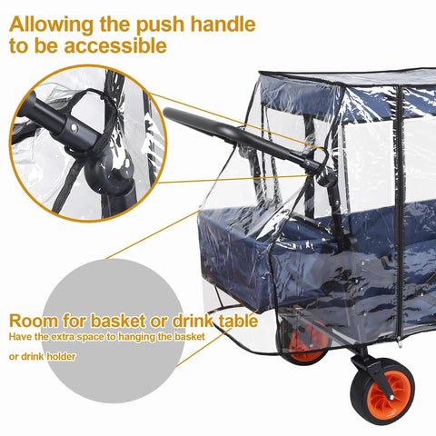 Waterproof Collapsible Wagon Rain Cover and Sun Shade Windproof UV Resistant Canopy showing accessible push handle