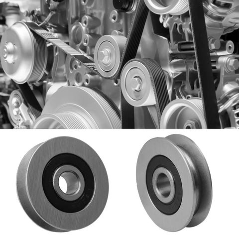 10 Pack U Shape Pulley Wheel 12 Mm ID 50 Mm OD 13 Mm Thick 10 Mm Slot Width 7.5 Mm Slot Depth Iron Bearing Steel Cable Pulley For Wire Rope Transmission Equipment Built Tough, close-up on pulley wheel