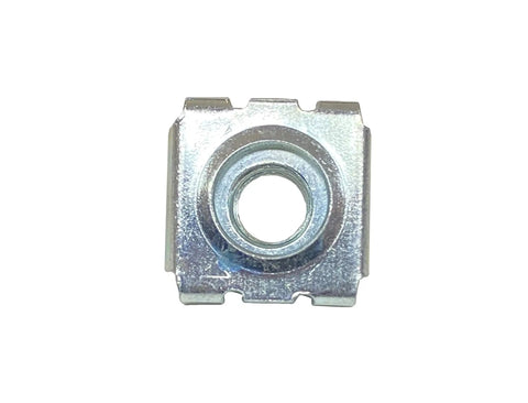 Top Shelf 12-24 Zinc Cage Nuts 100 Count Snap In Square Hole Rack Hardware close-up view of a zinc plated cage nut.