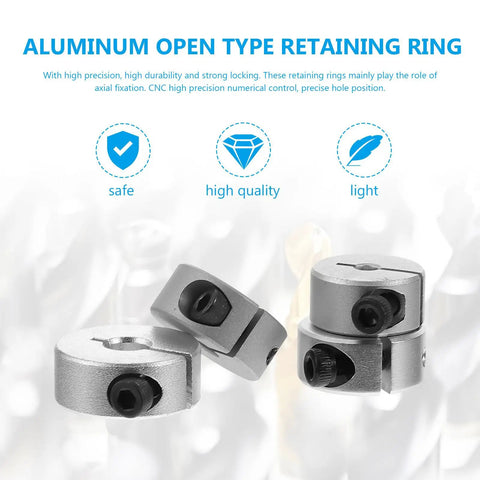 Top Quality Split Aluminum Clamping Collars 4 Pack For Fixing Shafts With 5 Point Set Screw Locks Designed For High Precision CNC Equipment And Linear Rails For Pro Industrial Projects That Run Smooth As Butter Plus High Grade Materials For Long Life Use, open type retaining ring