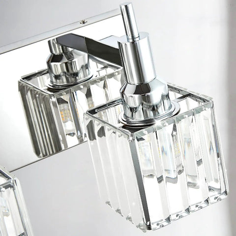 Modern Crystal Bathroom Vanity Light 3 Light Chrome Wall Sconce Over Mirror With Square Shade Luxurious Glass Crystal Bath Fixture