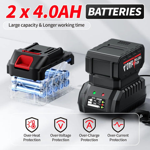 Cordless Angle Grinder Four And A Half Inch Beast Brushless Metal Grinder 12000 RPM with charger and 2x 4Ah batteries