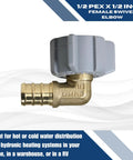 10 Pack 1/2 Inch PEX To 1/2 Inch Female NPT Swivel Elbow Fittings, brass elbow with PEX crimp end and gray swivel cap