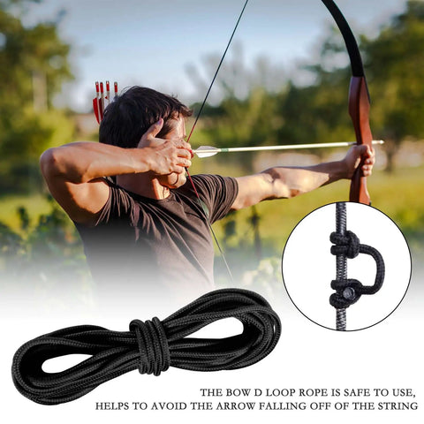 Archer aiming with 10 Ft D Loop Rope For Compound Bowstring Archery, Nocking Loop Release String, Adjustable Size, Black