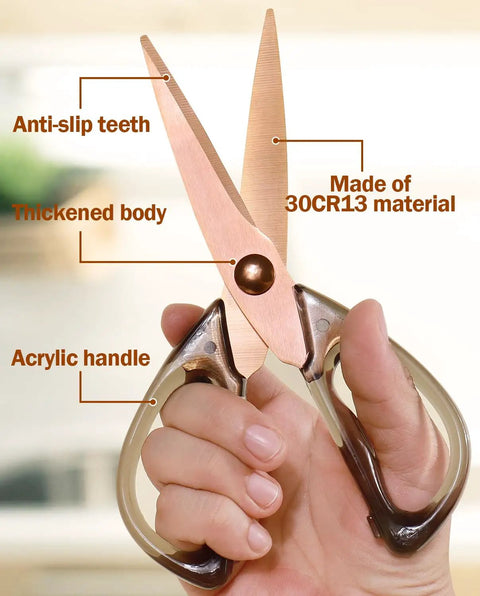 All Purpose Kitchen Scissors And Shears For Meat And Poultry, Stainless Steel With Acrylic Handle, Comfort Grip, Heavy Duty Utility Kitchen Scissors For Everyday Cooking And Prep Work, close-up of open blades