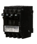 Q22020CT2 Two 20 Amp Double Pole Circuit Breaker For Space Saving Plug In Quadplex One Half Inch Frame UL Listed DIY Friendly Panel Upgrades And Home Wiring black quadplex breaker, front view