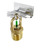 Heavy Duty Brass Sidewall Sprinkler Quick Kick Fast Acting Fire Protection showing brass construction and glass bulb detail.