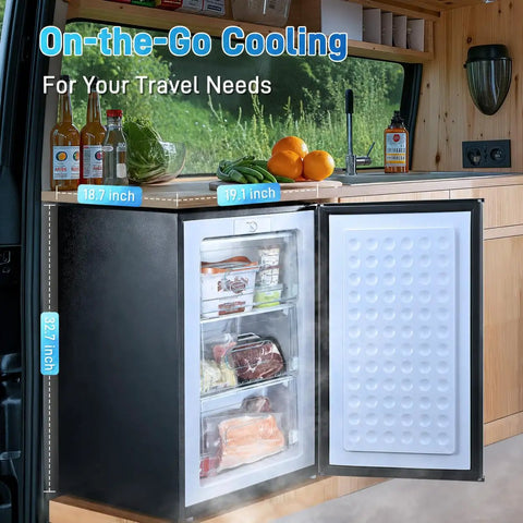 Slick 3 Cu Ft Mini Upright Freezer Boasts Three Smooth Pull Down Drawers And Adjustable Thermostat For Rapid Cooling Builds Zero Hassle In A Bright Silver Finish Ideal For Tiny Dorms Or Garages with measuring dimensions.