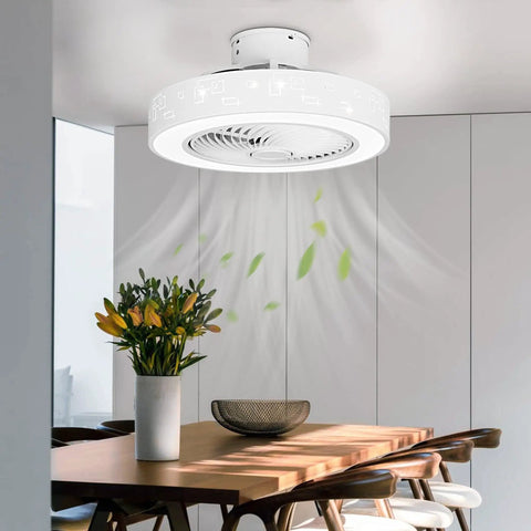 2 In 1 Ceiling Fan With Lights And Remote, 20 Inch No Sweat Low Profile Enclosed Modern Ceiling Fan For Small Rooms, mounted above dining table