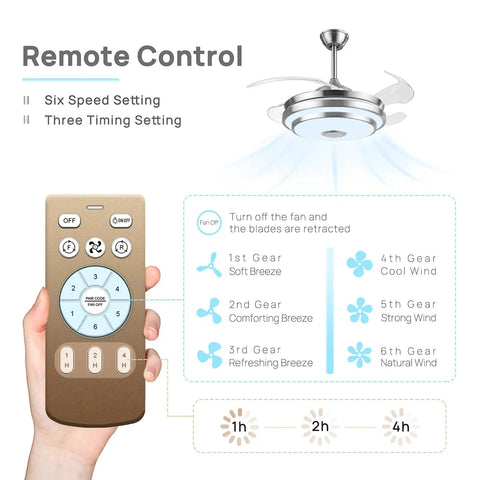 Remote control for 42 Inch Modern Retractable Ceiling Fan With Remote And Smart Bluetooth App Control Dimmable RGB Lights 6 Speeds