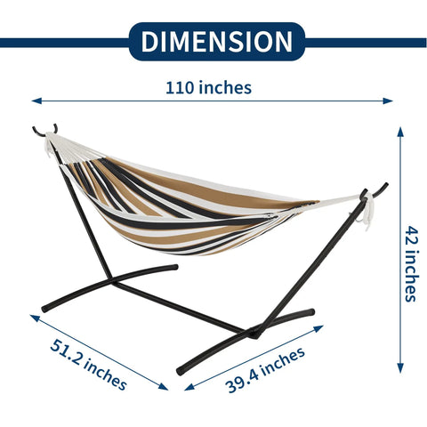 Two Person Brazilian Style Hammock With Steel Stand For Indoor And Outdoor Use, 450 Pound Capacity, Coffee Color Cotton Cocoon
