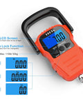 Portable Digital Fishing Scale With Measuring Tape, Backlit LCD Display, Data Lock, Lightweight 8.3 Oz Hanging Scale For Outdoor Fishing, Travel Luggage, Accurate Weight Readings For Freshwater And Saltwater, orange